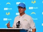 Los Angeles Chargers head coach Jim Harbaugh answers questions after a preseason NFL football game against the New Orleans Saints Los Angeles Chargers head coach Jim Harbaugh answers questions after a preseason NFL football game against the New Orleans Saints