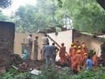 NDRF, Delhi Police, and local administration personnel carry out rescue operations near Humayun’s Tomb on Friday. (HT Photo)