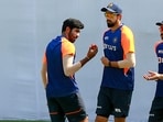 Jasprit Bumrah (L) training with Ishant Sharma (c) and Hardik Pandya Jasprit Bumrah (L) training with Ishant Sharma (c) and Hardik Pandya
