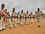 Police personnel march at the Field Marshal Manekshaw Parade Ground in Bengaluru. (Manjunath Kiran / AFP) (Representative image) Police personnel march at the Field Marshal Manekshaw Parade Ground in Bengaluru. (Manjunath Kiran / AFP) (Representative image)