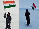 An Indian man waved the national flag in Antarctica’s icy expanse.