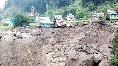 A view of the Chashoti area following a flash flood triggered by a cloudburst in Kishtwar on Thursday. Rescue operations are underway. (ANI)