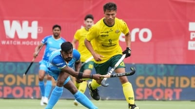 India's Sumit in action during his team's match against Australia in Antwerp during the FIH Pro League. (AP) India's Sumit in action during his team's match against Australia in Antwerp during the FIH Pro League. (AP)