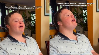 Disha Pansuriya shared a video of 17-year-old Gabe Merritt singing the Indian national anthem. (@dishakpansuriya/Instagram) Disha Pansuriya shared a video of 17-year-old Gabe Merritt singing the Indian national anthem. (@dishakpansuriya/Instagram)