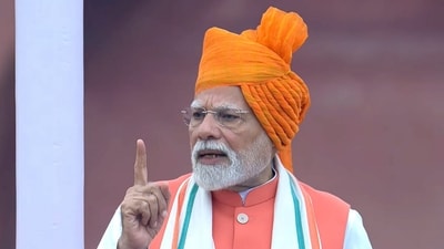 Prime Minister Narendra Modi addresses the nation from the Red Fort on the occasion of the 79th Independence Day, in New Delhi. (PMO) Prime Minister Narendra Modi addresses the nation from the Red Fort on the occasion of the 79th Independence Day, in New Delhi. (PMO)