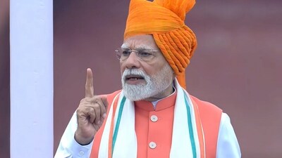 In this screengrab via PMO website, Prime Minister Narendra Modi addresses the nation from the Red Fort on the occasion of the 79th Independence Day, in New Delhi, Friday, Aug. 15, 2025. (PTI)