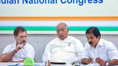 New Delhi, Aug 12 (ANI): Congress President Mallikarjun Kharge, Lok Sabha LoP and party MP Rahul Gandhi, party General Secretary (organisation) KC Venugopal during a meeting with General Secretaries, In-charges, and Frontal Heads of the Indian National Congress, in New Delhi. (X/AICC) New Delhi, Aug 12 (ANI): Congress President Mallikarjun Kharge, Lok Sabha LoP and party MP Rahul Gandhi, party General Secretary (organisation) KC Venugopal during a meeting with General Secretaries, In-charges, and Frontal Heads of the Indian National Congress, in New Delhi. (X/AICC)