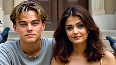 AI artiste aitot2.0 has imagined what Bollywood x Hollywood crossover could look like if Hollywood hunks teamed up with Bollywood actresses for movies. And the result is quite exciting. Here, the artiste imagines Leonardo DiCaprio with Aishwarya Rai. We think they would have made for a lovely pair in a movie. AI artiste aitot2.0 has imagined what Bollywood x Hollywood crossover could look like if Hollywood hunks teamed up with Bollywood actresses for movies. And the result is quite exciting. Here, the artiste imagines Leonardo DiCaprio with Aishwarya Rai. We think they would have made for a lovely pair in a movie.