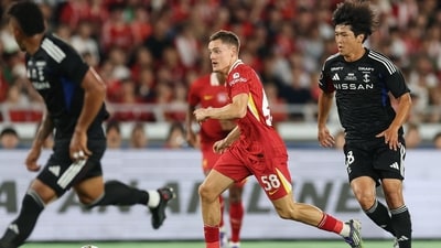 Liverpool's Florian Wirtz (C) advances the ball during the first half of the friendly football match between English Premier League side Liverpool and Japan's J-League team Yokohama F. Marinos in Yokohama on July 30 (AFP FILE)