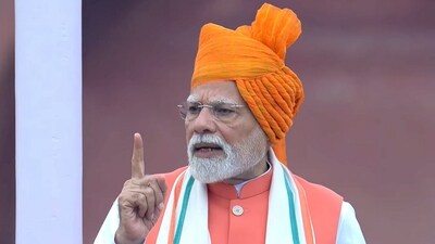 Prime Minister Narendra Modi addresses the nation from the Red Fort on the occasion of the 79th Independence Day, in New Delhi, Friday, Aug. 15, 2025. (PMO) Prime Minister Narendra Modi addresses the nation from the Red Fort on the occasion of the 79th Independence Day, in New Delhi, Friday, Aug. 15, 2025. (PMO)