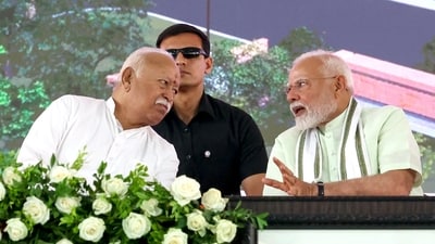 Prime Minister Narendra Modi in a conversation with Rashtriya Swayamsevak Sangh (RSS) chief Mohan Bhagwat in Nagpur. (DPR PMO file) Prime Minister Narendra Modi in a conversation with Rashtriya Swayamsevak Sangh (RSS) chief Mohan Bhagwat in Nagpur. (DPR PMO file)