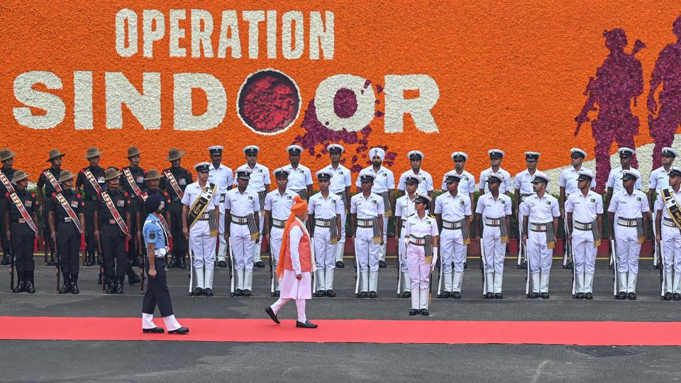 Highlighting Operation Sindoor, Modi said strategic autonomy and indigenous capabilities were key to decisively tackling threats. (Ajay Aggarwal/ Hindustan Times) Highlighting Operation Sindoor, Modi said strategic autonomy and indigenous capabilities were key to decisively tackling threats. (Ajay Aggarwal/ Hindustan Times)