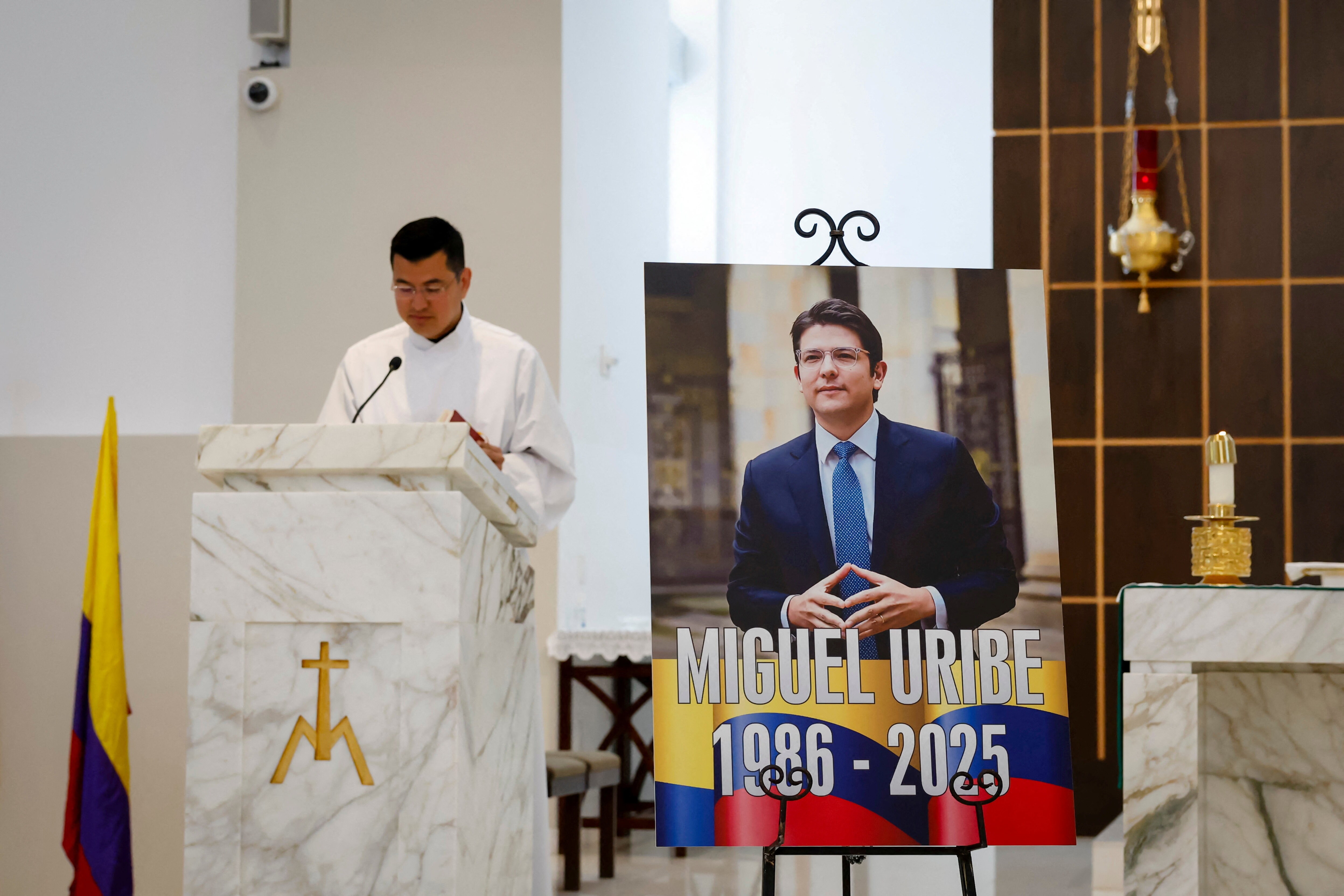 A photo of late Colombian politician Miguel Uribe is displayed during a Memorial Mass in his remembrance, in Miami, (REUTERS) A photo of late Colombian politician Miguel Uribe is displayed during a Memorial Mass in his remembrance, in Miami, (REUTERS)