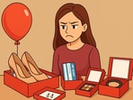 The puzzle highlights a woman whose expression reveals dissatisfaction with one gift. Can you identify it? The puzzle highlights a woman whose expression reveals dissatisfaction with one gift. Can you identify it?