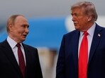 President Donald Trump talks with Russia's President Vladimir Putin Friday, Aug. 15, 2025, at Joint Base Elmendorf-Richardson, Alaska. 