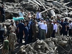 Chief minister Omar Abdullah on Saturday visited the cloudburst-hit Chishoti village in Kishtwar to take first-hand stock of the devastation caused by the massive calamity, which has left 61 dead, over 100 injured and several missing. (Waseem Andrabi /HT)