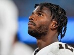 Cleveland Browns quarterback Shedeur Sanders on the sideline during the second half against the Carolina Panthers at Bank of America Stadium.