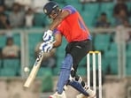 Sanju Samson in action during the KCA warm-up match.