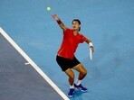 Terence Atmane of France serves to Holger Rune of Denmark during the Cincinnati Open at Lindner Family Tennis Center on August 14, 2025 