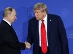 U.S. President Donald Trump and Russian President Vladimir Putin shake hands during a press conference following their meeting to negotiate an end to the war in Ukraine, at Joint Base Elmendorf-Richardson in Anchorage, Alaska, U.S., August 15, 2025. REUTERS/Jeenah Moon