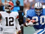 Shedeur Sanders (left) plays for Cleveland Browns while Barry Sanders (right) used to play for Detroit Lions, retiring over 25 years back.