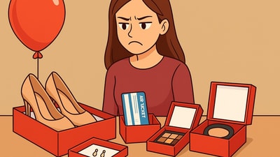 The puzzle highlights a woman whose expression reveals dissatisfaction with one gift. Can you identify it? The puzzle highlights a woman whose expression reveals dissatisfaction with one gift. Can you identify it?