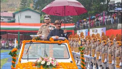 Chief minister Sukhvinder Singh Sukhu during the Independence-Day celebrations at Sarkaghat in Mandi district on Friday. (ANI Photo) Chief minister Sukhvinder Singh Sukhu during the Independence-Day celebrations at Sarkaghat in Mandi district on Friday. (ANI Photo)
