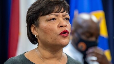 Mayor LaToya Cantrell speaks at the police headquarters in New Orleans, Feb. 2, 2022. (AP FILE)
