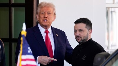 President Donald Trump welcomes Ukraine President Volodymyr Zelensky at the White House in Washington on February 28, 2025. (AP)