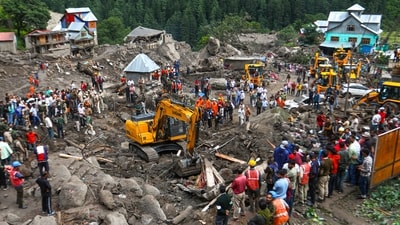 Search and rescue operation underway after flash flood triggered by cloudburst at Chisoti village, in Kishtwar district, Jammu and Kashmir. (PTI) Search and rescue operation underway after flash flood triggered by cloudburst at Chisoti village, in Kishtwar district, Jammu and Kashmir. (PTI)