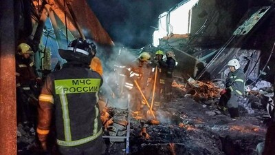 Emergency Ministry employees work in the debris of an industrial plant after a fire at the facility in the Shilovsky District, Ryazan region. (AP) Emergency Ministry employees work in the debris of an industrial plant after a fire at the facility in the Shilovsky District, Ryazan region. (AP)