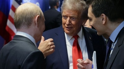 US President Donald Trump (C) and Russian President Vladimir Putin (L) speak after delivering a joint press conference following a US-Russia summit on Ukraine at Joint Base Elmendorf-Richardson in Anchorage, Alaska, on August 15, 2025. (AFP) US President Donald Trump (C) and Russian President Vladimir Putin (L) speak after delivering a joint press conference following a US-Russia summit on Ukraine at Joint Base Elmendorf-Richardson in Anchorage, Alaska, on August 15, 2025. (AFP)