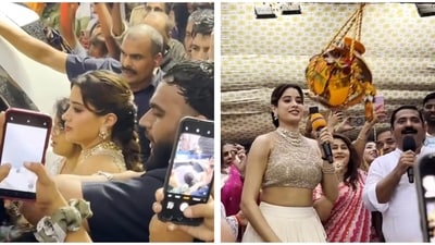 Janhvi Kapoor looked visibly uncomfortable but continued to smile. Janhvi Kapoor looked visibly uncomfortable but continued to smile.