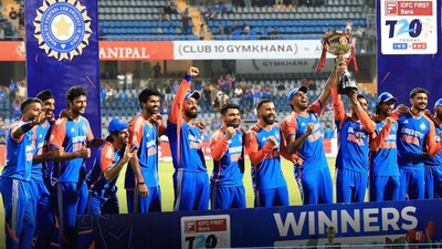 Team India players celebrating their last T20I series win against England earlier this year (Files) Team India players celebrating their last T20I series win against England earlier this year (Files)