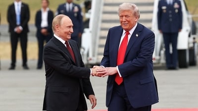 U.S. President Donald Trump shakes hand with Russian President Vladimir Putin, as they meet to negotiate for an end to the war in Ukraine, at Joint Base Elmendorf-Richardson in Anchorage, Alaska, U.S., August 15, (REUTERS) U.S. President Donald Trump shakes hand with Russian President Vladimir Putin, as they meet to negotiate for an end to the war in Ukraine, at Joint Base Elmendorf-Richardson in Anchorage, Alaska, U.S., August 15, (REUTERS)