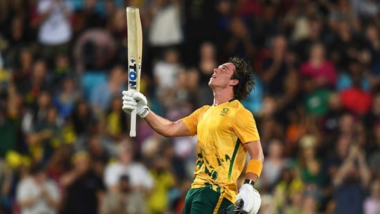 Dewald Brevis of South Africa celebrates his fifty. (AP)