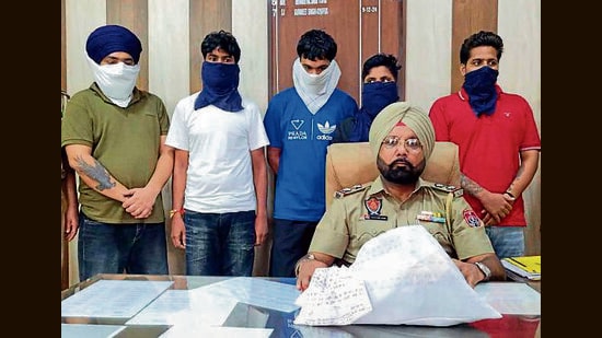 The five accused in the custody of Samrala police on Saturday. (HT Photo)