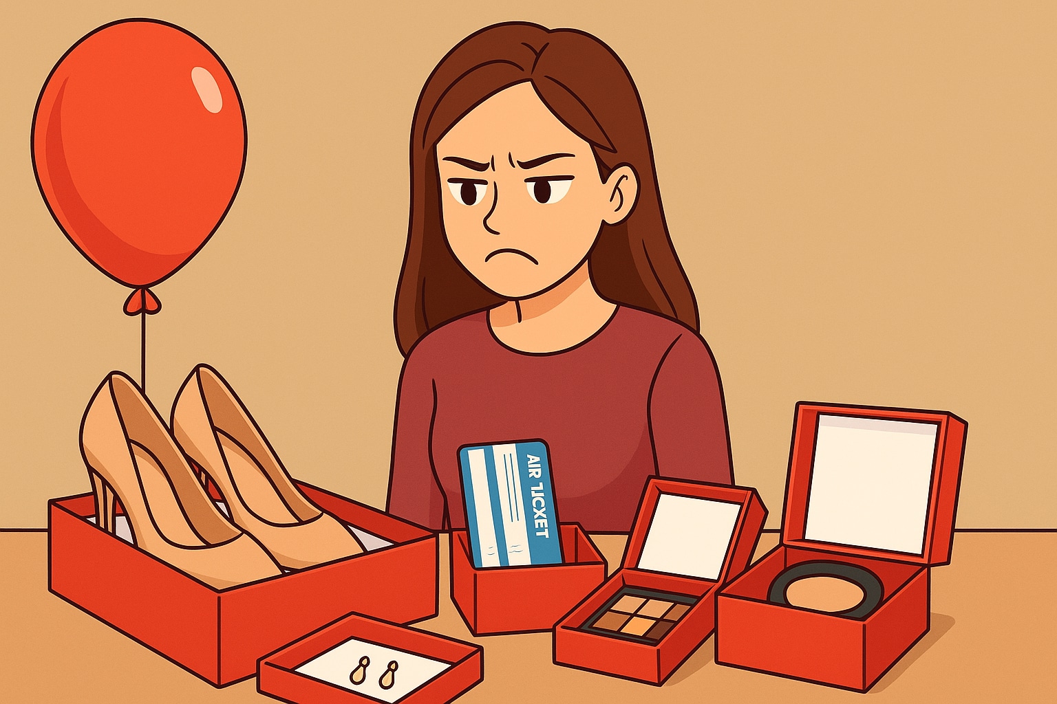 The brain teaser presents a woman upset over one of the gifts on the table. Identify which one it is. The brain teaser presents a woman upset over one of the gifts on the table. Identify which one it is.