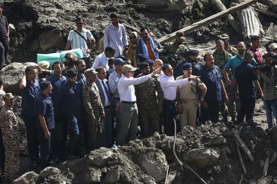 Chief minister Omar Abdullah with officials at Chasoti village, 90km from Kishtwar town, on Monday. (PTI Photo) Chief minister Omar Abdullah with officials at Chasoti village, 90km from Kishtwar town, on Monday. (PTI Photo)