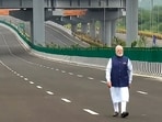 Prime Minister Narendra Modi during the inauguration of the Delhi section of the Dwarka Expressway and the Urban Extension Road-II (UER-II) in New Delhi. 