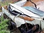 The car was pulled out from the canal with the help of a crane several hours after the accident. (HT Photo) The car was pulled out from the canal with the help of a crane several hours after the accident. (HT Photo)