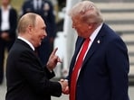 US President Donald Trump shakes hands with Russian President Vladimir Putin, as they meet to negotiate for an end to the war in Ukraine, at Joint Base Elmendorf-Richardson in Anchorage, Alaska, US, August 15, 2025.