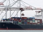 Cargo is loaded onto the container ship MH Perseus, following its arrival from New Orleans, U.S., at the Port of Southampton, Southampton, Britain, 