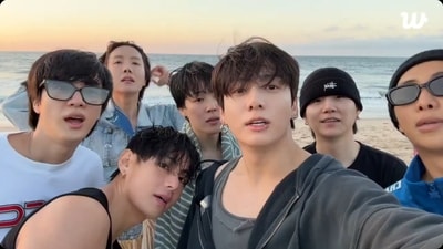 (L-R) BTS members Jin, Taehyung, J-Hope, Jimin, Jungkook,
Suga and Namjoon are currently in Los Angeles. (L-R) BTS members Jin, Taehyung, J-Hope, Jimin, Jungkook,
Suga and Namjoon are currently in Los Angeles.