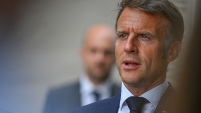 France's President Emmanuel Macron speaks following a video conference on Ukraine in Bormes-les-Mimosas. (AFP File) France's President Emmanuel Macron speaks following a video conference on Ukraine in Bormes-les-Mimosas. (AFP File)