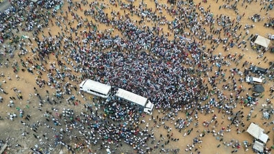 This aerial view shows supporters of different opposition parties during a march calling for an inclusive election in the neighborhood of Yopougon in Abidjan on August 9, 2025, ahead of the presidential election on October 25 (AFP) This aerial view shows supporters of different opposition parties during a march calling for an inclusive election in the neighborhood of Yopougon in Abidjan on August 9, 2025, ahead of the presidential election on October 25 (AFP)