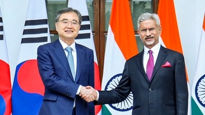 External Affairs Minister S. Jaishankar with South Korea Foreign Affairs Minister Cho Hyun, during a meeting, in New Delhi. (@DrSJaishankar) External Affairs Minister S. Jaishankar with South Korea Foreign Affairs Minister Cho Hyun, during a meeting, in New Delhi. (@DrSJaishankar)