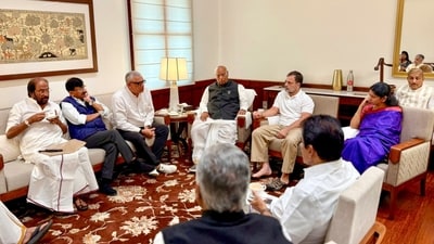Congress president Kharge has called a meeting of Opposition floor leaders on Monday. The V-P poll issue might be discussed there, too. (PTI FILE PHOTO) Congress president Kharge has called a meeting of Opposition floor leaders on Monday. The V-P poll issue might be discussed there, too. (PTI FILE PHOTO)