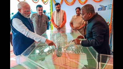 Prime Minister Narendra Modi during the inauguration of the Delhi section of the Dwarka Expressway and the Urban Extension Road-II (UER-II) in New Delhi on Sunday. Haryana CM Nayab Singh Saini, his Delhi counterpart Rekha Gupta and Union minister Nitin Gadkari are also seen. (ANI) Prime Minister Narendra Modi during the inauguration of the Delhi section of the Dwarka Expressway and the Urban Extension Road-II (UER-II) in New Delhi on Sunday. Haryana CM Nayab Singh Saini, his Delhi counterpart Rekha Gupta and Union minister Nitin Gadkari are also seen. (ANI)