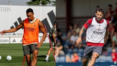 Trent Alexander-Arnold (left) and Rubén García in training ahead of the match Trent Alexander-Arnold (left) and Rubén García in training ahead of the match